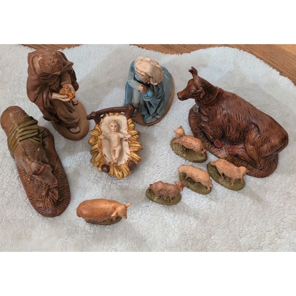 Nativity Set‎ Large 11  Atlantic Mold Porcelain Vintage Baby Jesus Joseph Mary